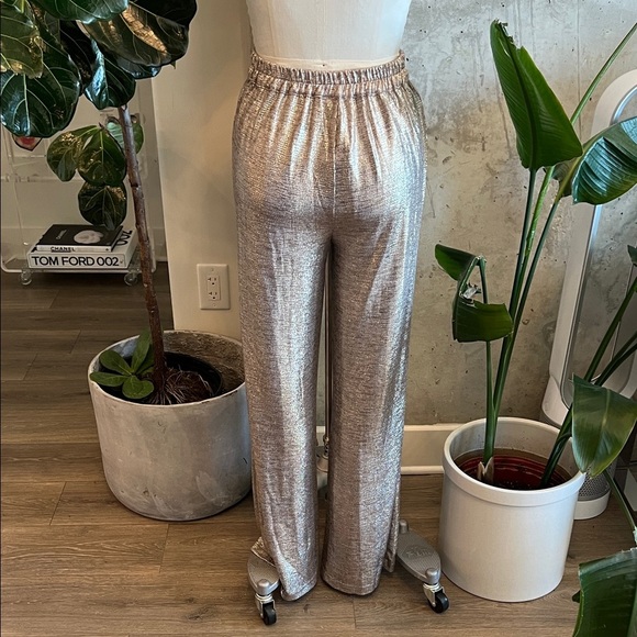 Skies Are Blue Metallic Silver Wide-Leg Pants - Picture 3 of 7